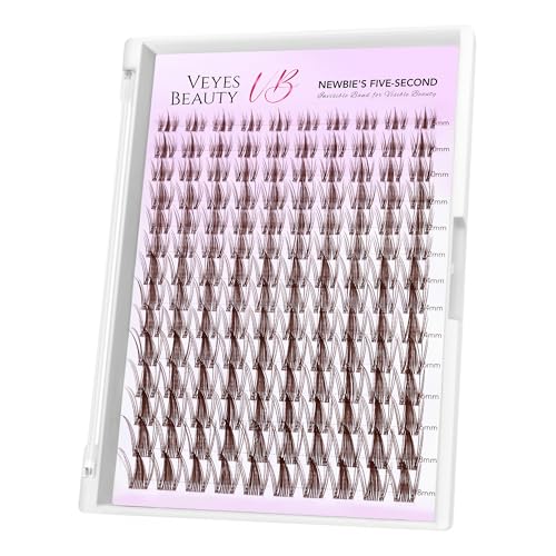 VEYESBEAUTY Brown Manga Lash Clusters Eyelash Extensions Thin & Invisible Band DIY Individual False Eyelashes Newbies Five-Second Series Wispy Lash Tray for Self-application Lash 8-18mm Mixed Length