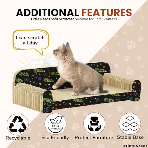 Image of Cat Scratcher with Catnip (Sofa Scratcher) | 20 inch Durable Corrugated Cardboard Scratch Pad & Lounger for Cats & Kittens | Furniture-Shaped Design for Claw Care, Daily Play & Relaxation
