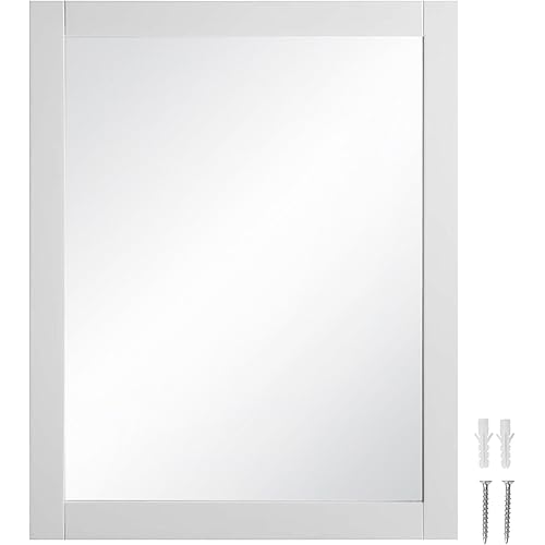 Design House 547216-WHT Shorewood Rectangular Wall Accent Traditional Wood Framed – Living Room, Bedroom, Bathroom Vanity Mirror, 30" H X 24" L, White