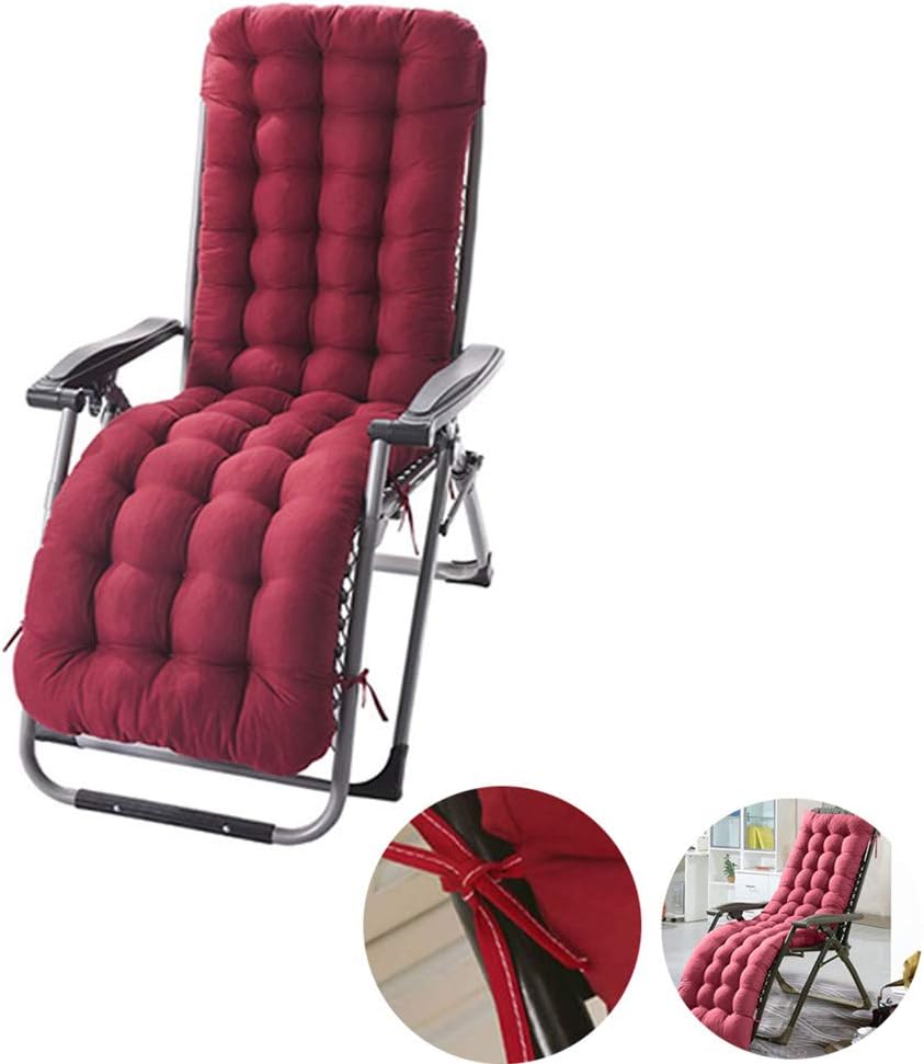 Patio Chaise Lounger Cushion, Indoor/Outdoor Cushions With 6 Ties, Thick Padded Swing Bench Cushion for Rocking Chair Sofa, 61 Inch (Wine Red)
