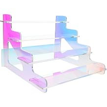 FAVOMOTO Iridescent Acrylic Display Risers Stand for Perfume Organizer Figure Display Cupcake Dessert Shelf Space-saving Desktop Ladder Shelf for Home Store and Exhibition Use
