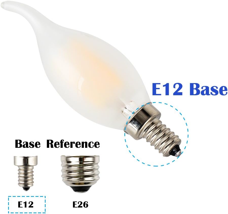 C35 2W(25W Incandescent Replacement) LED Candelabra Bulb, Dimmable, Excellent Dimming Performance, 2700K Warm White Light, Frosted Glass, E12 Small Base, Flame Tip, 3-Pack