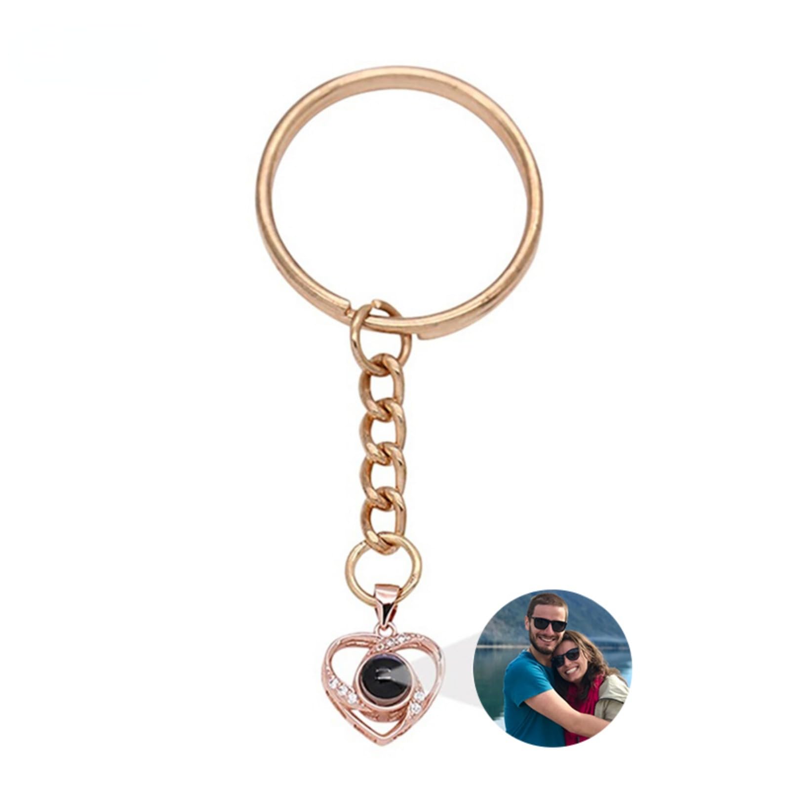Custom Photo Keychain Personalized Memorial Heart Shape Key Ring Key Chain with Photos Engraved for Women Valentine’s Day Gifts Custom Heart Projection Photo Keychain (gold-3,1PCS)