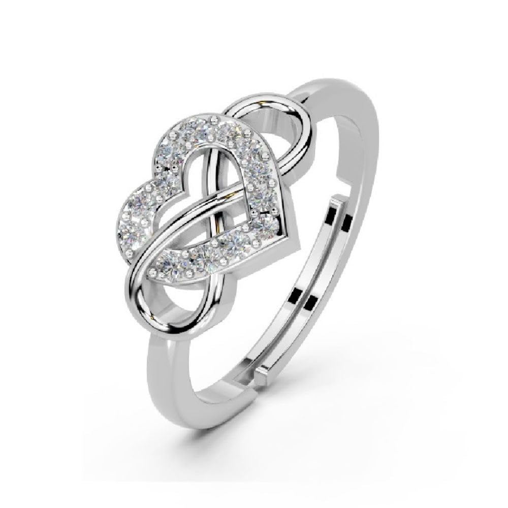 Pure 925 Sterling Silver Ring Rhodium Plated Minimal Jewelry Hallmark with Size Adjustable Birthday Anniversary Gift for Women and Girls Rings CZ AAA+ Diamond(Variation-R-002)-image-6