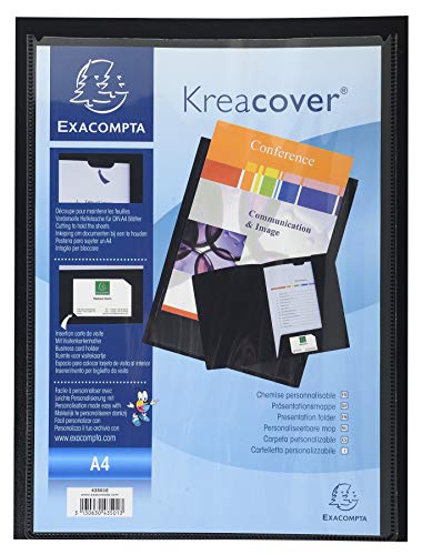 Exacompta 43500E Präsentationsmappe KeaCover aus starkem Kunststoff für DIN A4 Klarsichthülle auf dem Vorderdeckel, Steckplatz für Visitenkarte 1 Stück Zufallsfarbe