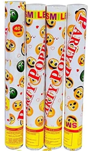 Image of Crave Party Poppers - Confetti Poppers for Birthday, Bachelor, Anniversary & More (4 Pack, 40cm, Smiley)