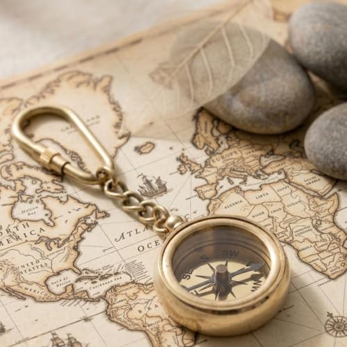Brújula de Llavero Vintage de Latón Antiguo | Brújula Direccional para Niños y Aventureros | Llavero Retro de Metal para Hombres y Mujeres | Regalo para Viajeros y Aventureros miniatura 2