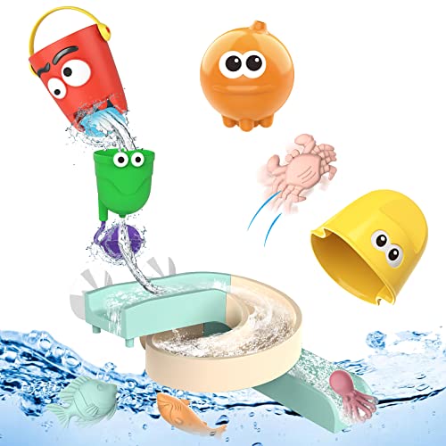 Luclay badewannenspielzeug Set , Wasserspielzeug Kinder Baby Badespielzeug für Kinder mit Rutschen, Fischen, Krabben und Eimern,Wasser Dusche Badewanne Badespielzeug,Badespielzeug Baby ab 1 Jahr Cover