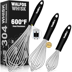 Frusta da Cucina, Walfos Frusta a Mano in Acciaio Inossidabile,frusta, scopa da cucina, Perfetto per frullare, sbattere, montare, montare e mescolare, 3 Pezzi-21cm, 23cm, 28cm