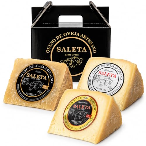 SALETA® Cesta Quesos Gourmet Regalo | Queso de Oveja | 3 Cuñas Queso Semicurado, Añejo y Ahumado | Surtido de quesos para regalar Pack "Be Cheese" 750gr