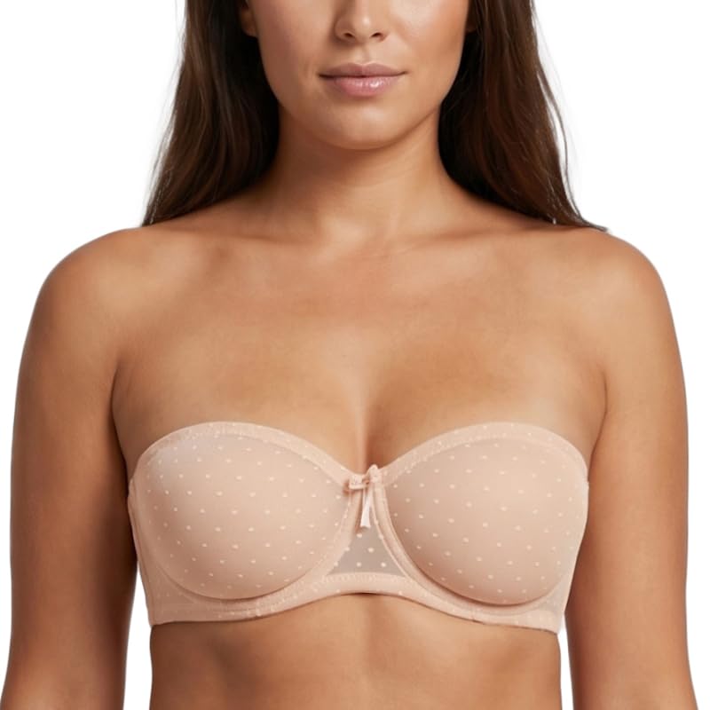 MELENECA Damski biustonosz typu bandeau Sheer Lace See-Through Minimizer Strapless Underwire Bandeau – biustonosz z antypoślizgowym silikonem