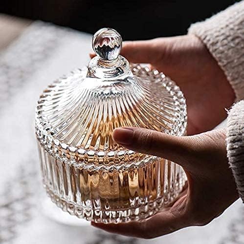 Image of SKDBPM Crystal Glass Storage Jar with Diamond Faceted Design, Decorative Container with Lid, Clear