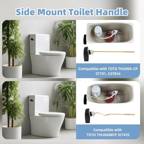 Image of Hibbent Toilet Handle Tank Flush Lever Replacement Compatible with TOTOTHU004-CP Trip Lvr for ST701, CST854, Side Mount Toilet Flush Handle, Toilet Trip Lever, Matte Black