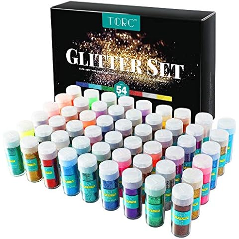 TORC Extra Fine Glitter Set, 54 Colors Holographic Fine Glitter for Crafts, Tumblers, Slime Nails, Art Cosmetic Festival Decor, Assorted Body Face Hair Glitter Bulk, Christmas Halloween Glitter Cover