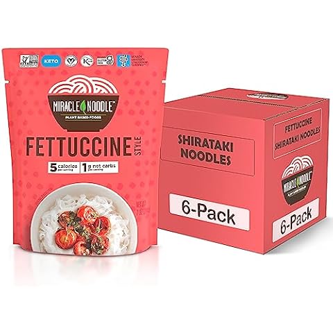 Miracle Noodle Fettuccine Shirataki Noodles - Ready-To-Eat, Plant Based Konjac Noodles Fettucine, Keto, Vegan, Gluten-Free, Low Carb Pasta, Low Calorie Pasta, Non-GMO, Soy Free, Paleo 7 Oz, 6 Pack Cover
