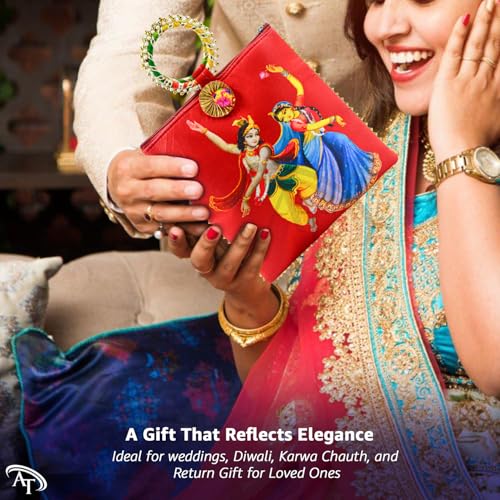 Image of Women Potli Bags Pack of 24 | Gifting Potli with Zip & Bangle Handle | Traditional Shagun Return Gifts Potli for Mehandi, Haldi, Baby Shower, Wedding, Sangeet (Radha Krishna)