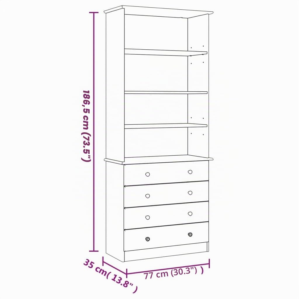 vidaXL Librería con cajones Alta Madera Maciza de Pino 77x35x186,5 cm