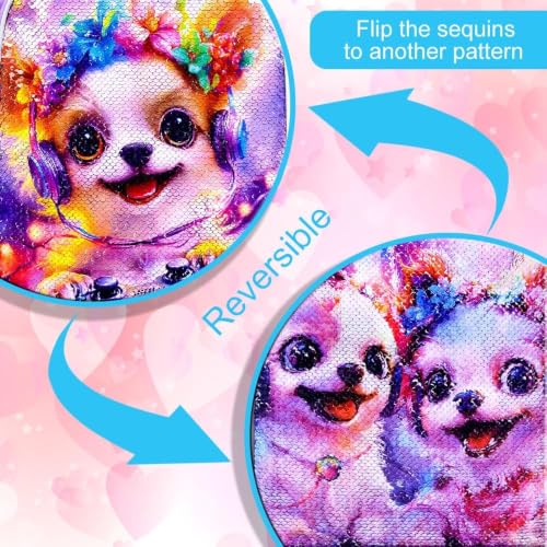 Image of CCJPX 3Pcs Dog Backpack for Girls, 16 inch Kids Sequin Bookbag with Lunch Box, Cute Water Resistant Schoolbag for Preschool Kindergarten Toddler(Purple)