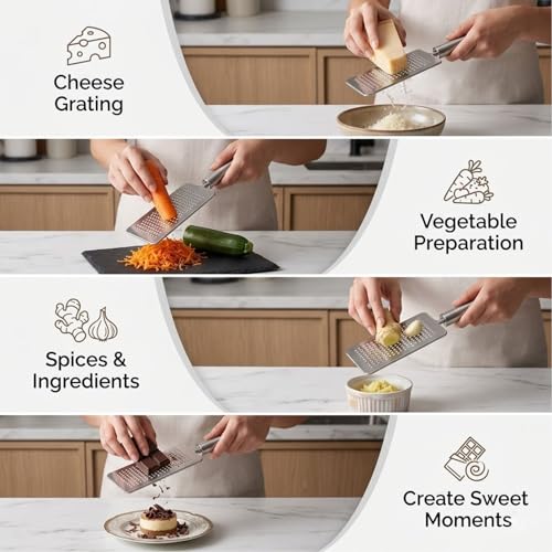 Image of SIGNAMIO Stainless Steel Kadukas Cheese Grater and Vegetable Shredder for Kitchen, Efficient Ginger Garlic Crusher with Protective Cover, Ideal Carrot and Ginger Slicer - Flat Design