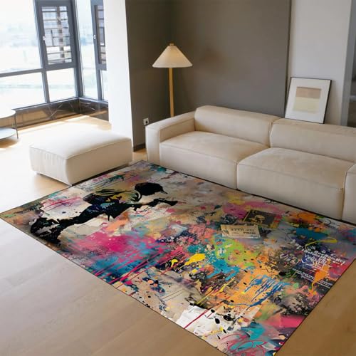 Tapis 160x230cm Graffiti salon lavable et antidérapant