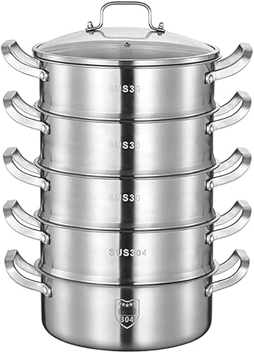 Vaporizador de alimentos de 5 capas, olla de sopa, olla de cocina de 5 capas de acero inoxidable para el hogar, adecuada para estufa de gascocina de