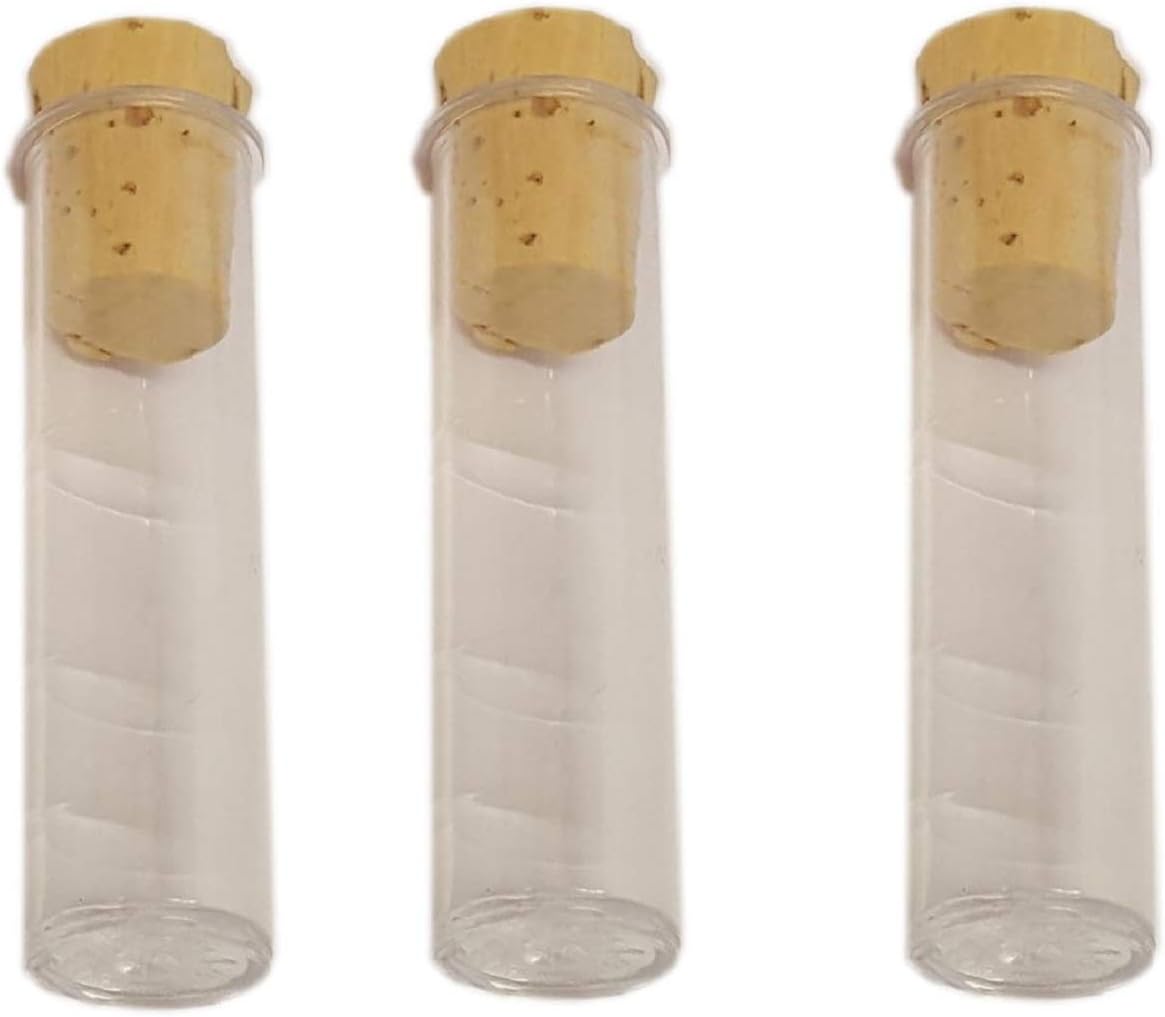 Flat Bottom Clear Plastic Test Tubes 60 x 16mm with Cork stoppers. Pack of 100