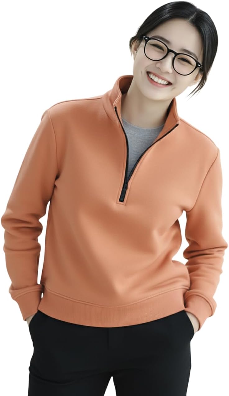 Women's Solid Hlaf Zipper High Neck Sweatshirt | Hlaf Zip, Ribbed Hem, Casual Winter Wear