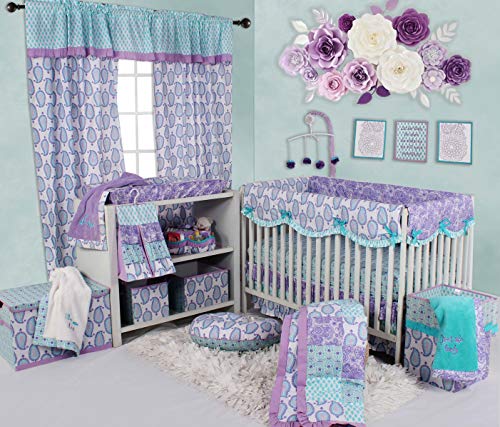 Bacati - Sophia Paisley 10 Pc Girls Crib Baby Bedding Set Including Crib Rail Guard 100 Percent Cotton for US Standard Cribs (Lilac/Purple/Aqua)