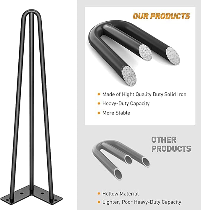 Decorila Replacement Furniture Pin Legs, Metal Hairpin Table Legs, for DIY Coffee Tables, Modern Desks, Night Stands,etc with Heavy Duty Iron and Mid-Century Industrial Design,Black 19 inch Set of 4. 3