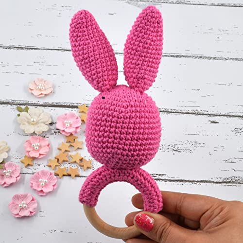 Image of Love Crochet Art Animal Shape Crochet Rattle Cum Soft Toy for Infant, Kids & Babies, Early Age Gift Toys (Bunny Rabbit - Pink)