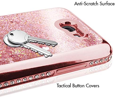 Silverback Galaxy J7 Perx Case,Galaxy J7 V/J7 Sky Pro/Halo Case, Girls Moving Liquid Holographic Sparkle Glitter Case with Ring, Bling Diamond Rhinestone Case for Samsung Galaxy J7V 2017 -RD W