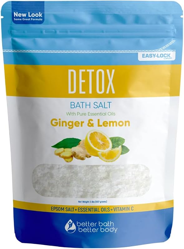 Detox Bath Salt 32 oz Epsom Salt with Pure Essential Oils Ginger and Lemon