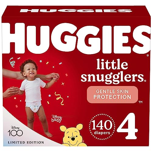Huggies Size 4 Diapers, Little Snugglers Baby Diapers, Size 4 (22-37 lbs), 140 Count