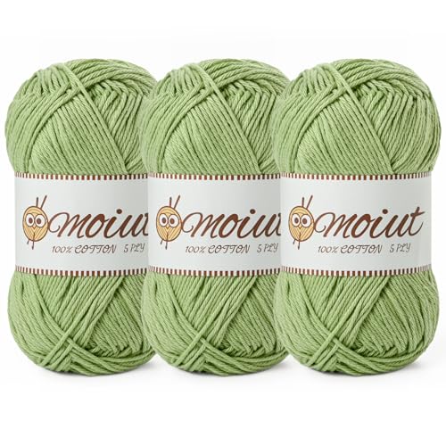 Image of 3 Pack Cotton Yarn for Crocheting, Baby Yarn for Crocheting Soft, 393yds / 5.29oz Fluffy Amigurumi Crochet Yarn, 5 Ply 100% Milk Cotton Yarn for Puzzle、Socks、Clothes(3 Avocado Green)