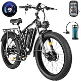 Tuttio Adria26 Dual-Motor Electric-Bike for Adults-Men, 26 * 4" Fat Tire Electric Bicycle, 52V 210NM E-Bike Full Suspension Electric Dirt Bike for Off-Road Mountain Snow Beach Commuting Hunting（Black）