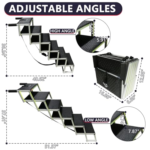 PENSUN Dog Ramps for Small & Big Dogs Portable Folding Pet Stairs with Nonslip Surface Foldable Truck Ramp Stairs for Car, SUV and Trucks, Supports Up to 250LBS, 6 Steps