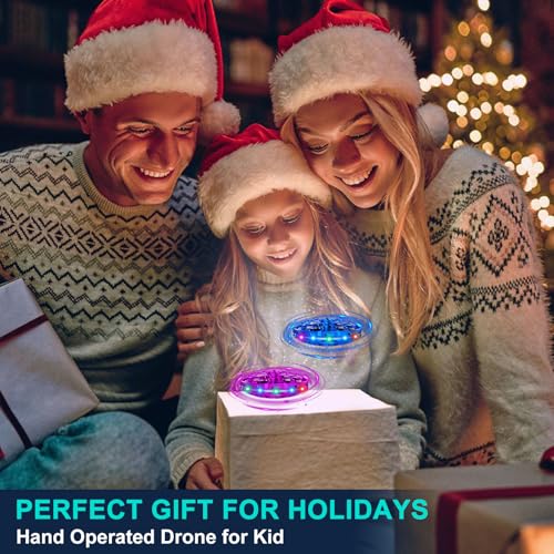 Hand Operated Flying Toy Drone for Kids, 360&deg; Hands Free Motion Sensors Mini Drone with Cool LED Lights, Easy Indoor Small UFO Toy Flying Ball Drone for 6 7 8 9 10+ Year Old Boys and Girls (Pink)
