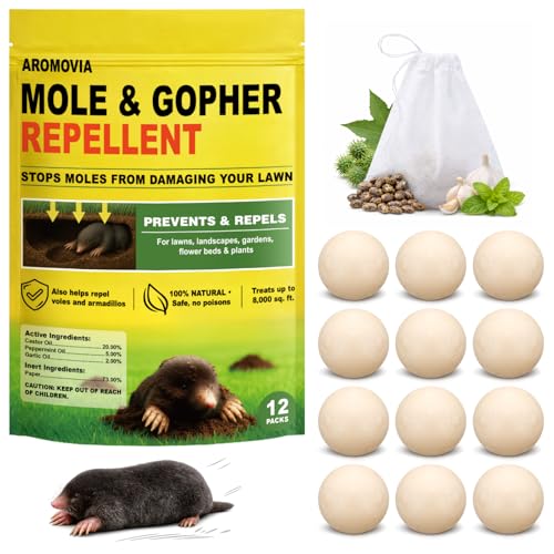 Aromovia Mole Repellent for Lawns and Yard, Mole and Groundhog Repellent Outdoor, 12 Packs Natural...