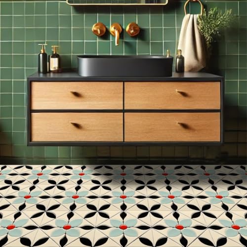 Image of Moroccan Tile Stickers | Waterproof Self Adhesive Peel & Stick Tile Decals for Kitchen Backsplash, Bathroom Wall, Floor, Furniture & Glass (6x6 Inch, Design 5, 40 Pic)