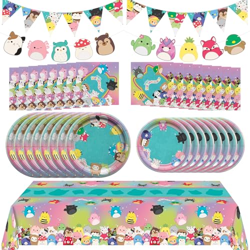 Treasures Gifted Officially Licensed Squishmallows Party Supplies - Serves 16 Guests - Complete Set Squishmallows Birthday Decorations - Tablecloth Banners Plates & Napkins