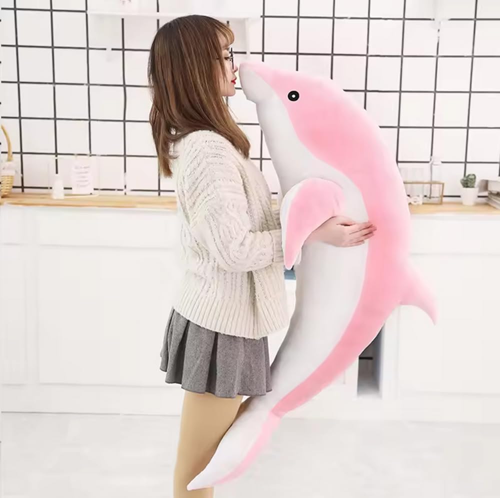 Tikwisdom Dolphin Stuffed Animal Plush Pillow, Super Soft Doll, Marine Animal Plush Toys Kids Sleeping Pad Gift. (Pink (1 meter long))