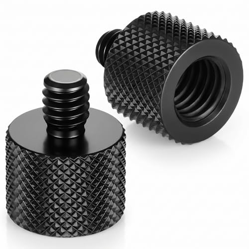 Image of 2 Pack 1/4 to 3/8 Threaded Tripod Screw Adapter, Double Male Standard Mounting Thread Converter, Aluminum Alloy Camera Cage Mount for Light Stand, Monopod, Shoulder Rig, Tripod Head (Black)