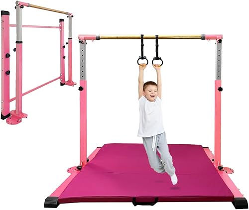 Miniatura 8 de JC-ATHLETICS Gymnastic Kip Bar,Kids Girls Junior Ages 3-15,3' to 5' Adjustable Height,Home Gym Equipment,Home Training,1-4 Levels,260lbs Weight