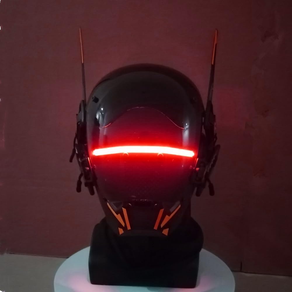 Black Punk Mask with LED Stripe Lights Full Face Mask Samurai Heroes Costume Halloween Futuristic Cosplay Mask Black Punk Mask with LED Stripe Lights Full Face Mask Samurai Heroes Costume Halloween Futuristic Cosplay Mask