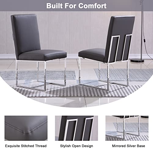 Azhome Dining Chairs, Gray Pu Leather Upholstered Dining Room Chairs With Silver Stainless Steel Legs, Set Of 6 #TOP5
