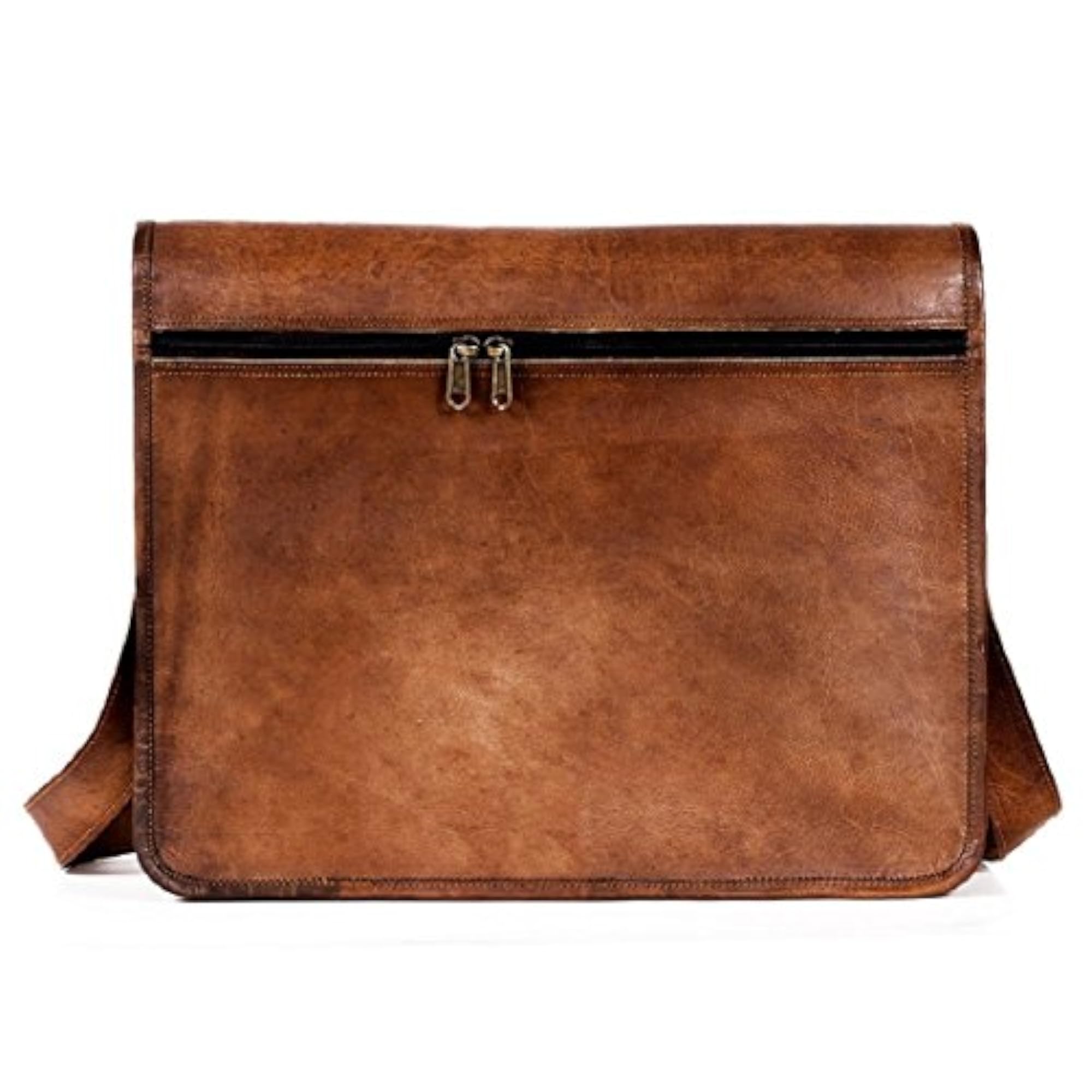 Leather Handmade Messenger Bag, Light Brown