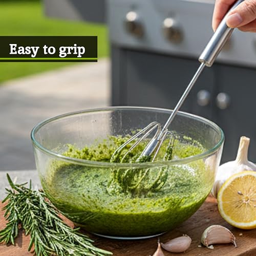 Premier Housewares Press and Spin Stainless Steel Hand Whisk with Easy Grip Handle, Matte Silver, 30 cm - Image 4