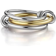 PiercingJ Interlocked Stackable Ring Dainty Gold Silver Stainless Steel Mixed Metal Multi Band Stacking Rings Two Tone Jewelry for Woman