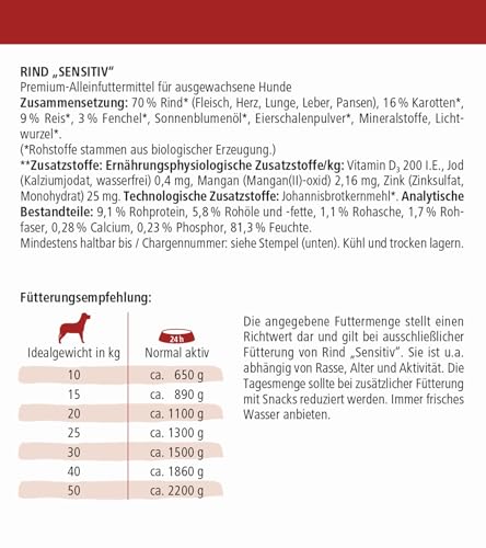 defu Hundefutter | 6 x 820 g | Bio Rind Sensitiv | Premium Bio Nassfutter Menü | Alleinfuttermittel für Hunde