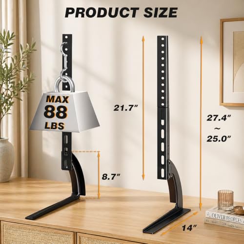 Image of BIG VUE Universal Table Top TV Stand for Most 27-55 Inch LCD LED Flat Screen TVs, Replacement Table Top TV Base with 3-Level Height Adjustment, TV Leg Max VESA 800x400mm, Holds up to 88lbs